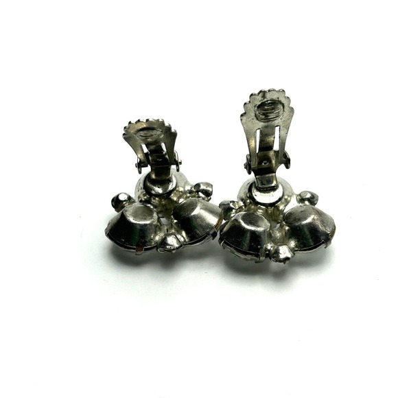Vintage Weiss Clear Rhinestone Clip Earrings Silver Tone Mid Century Glam